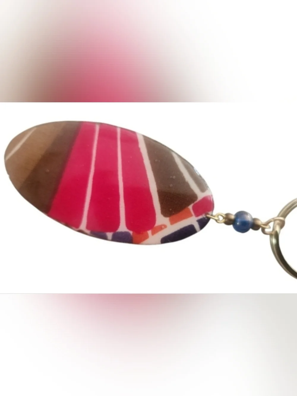 Artisan Fabric-Wrapped Oval Keychain & Wristlet | One-of-a-Kind Accessory